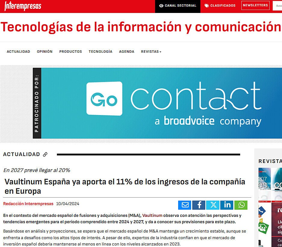 Vaultinum Espaa ya aporta el 11% de los ingresos de la compaa en Europa
